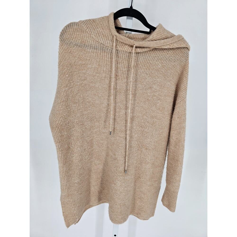 Woolen Bloom Womens Sz L Pullover Knit Hoodie sweater Beige Wool
